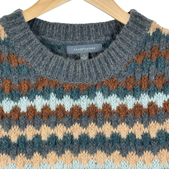 Grade & Gather Fair Isle Knit Sweater Vest Gray Brown Blue Wool Blend Size Small - Picture 6 of 12
